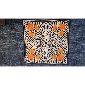 Vintage Linda Davis 100% Silk Scarf 41" x 41" Zebra Print with Orange Flowers